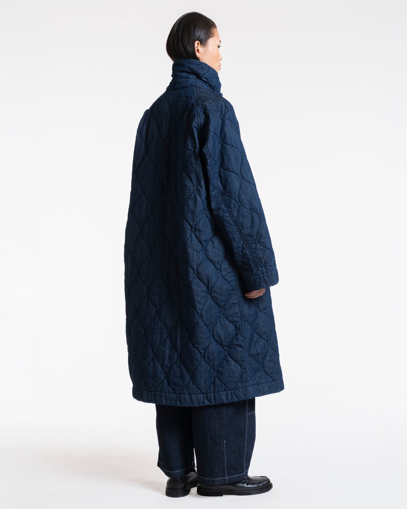 G.o.D Army Trench Quilted Denim Indigo