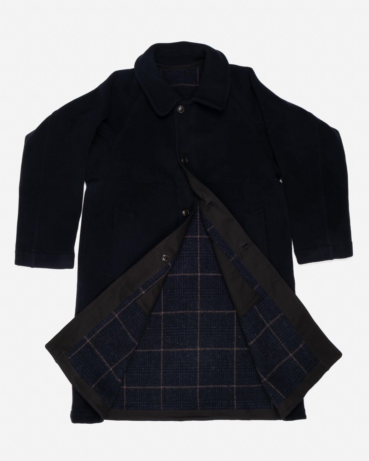 G.o.D Army Trench Reversible Tambura Golf Wool Navy/Brown Check