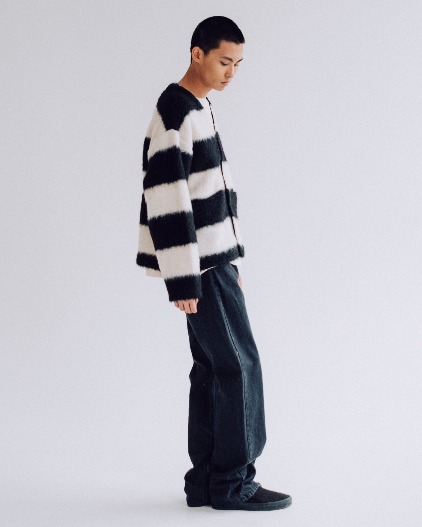 Basic Cardigan Mohair Stripes Black / White