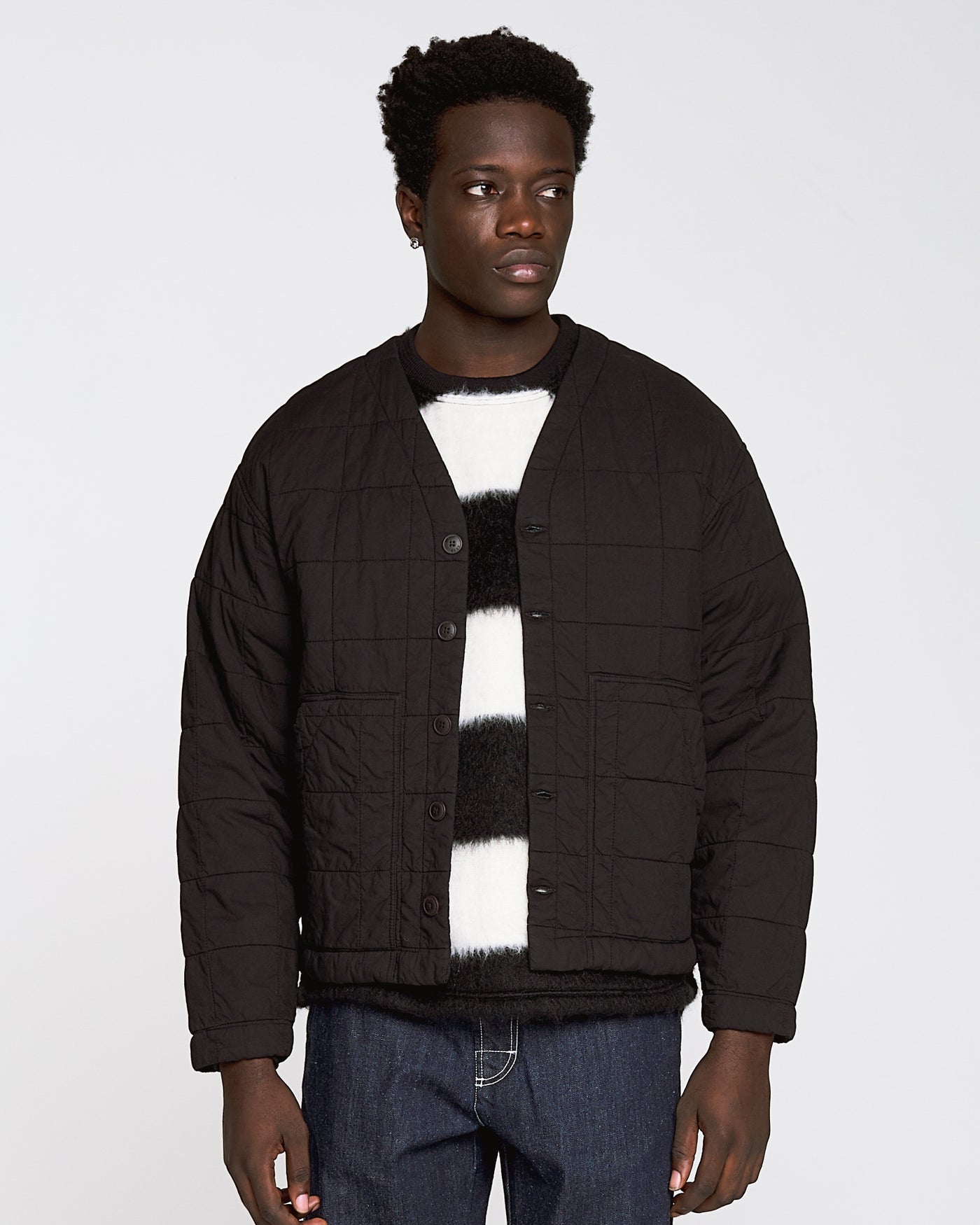 Baseball Cardigan Cotton Quilt Black