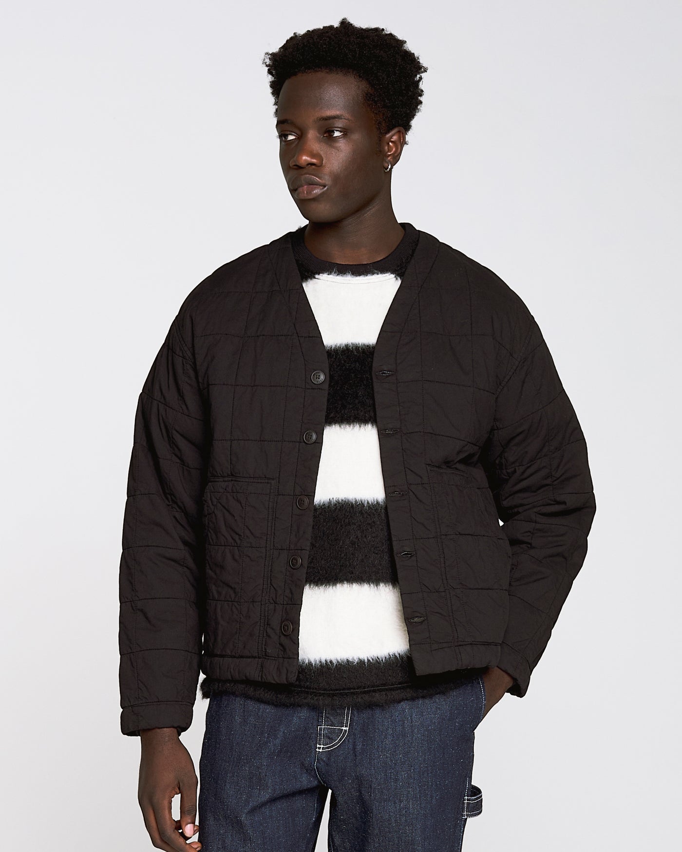 Baseball Cardigan Cotton Quilt Black