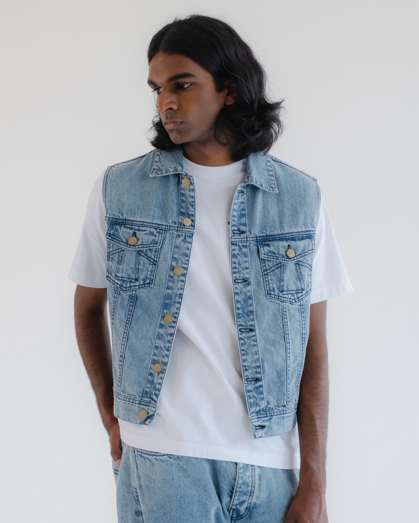 Biker Vest Salt Lake Denim Blue