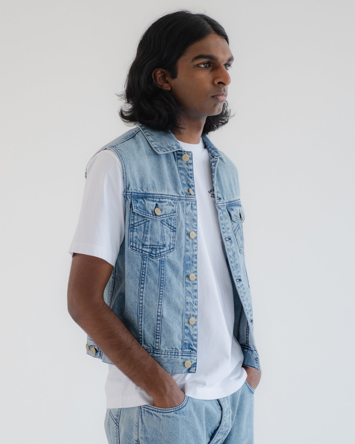 Biker Vest Salt Lake Denim Blue